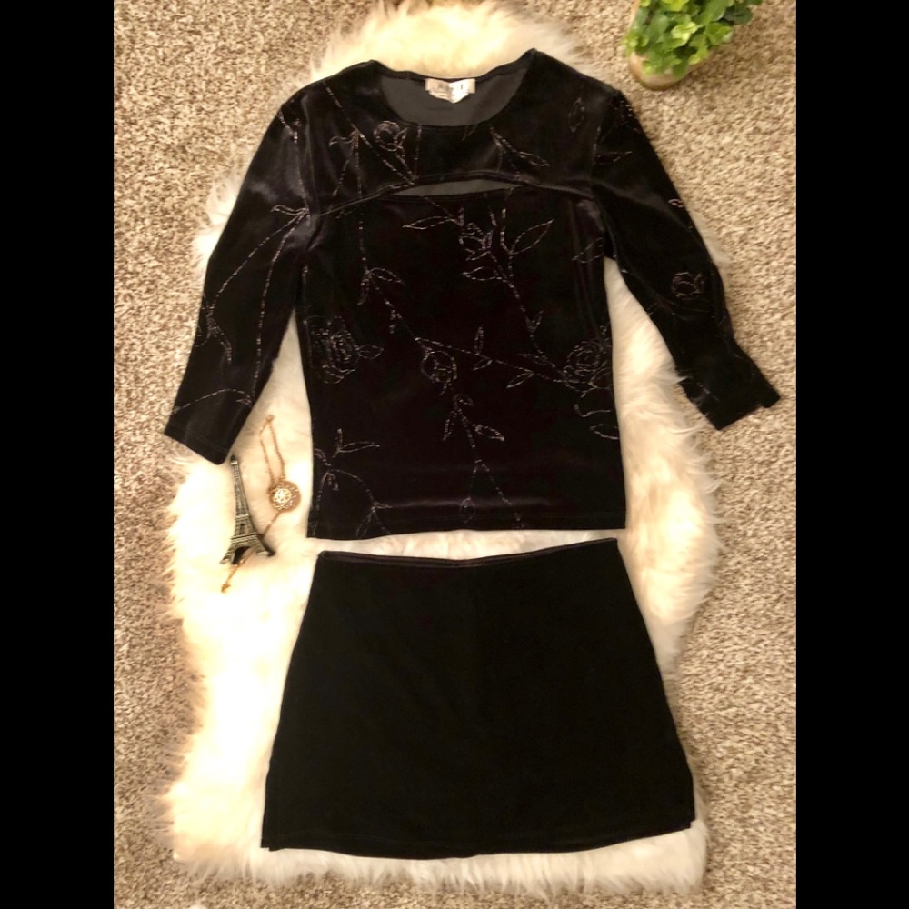 2- piece black velvet skirt and top